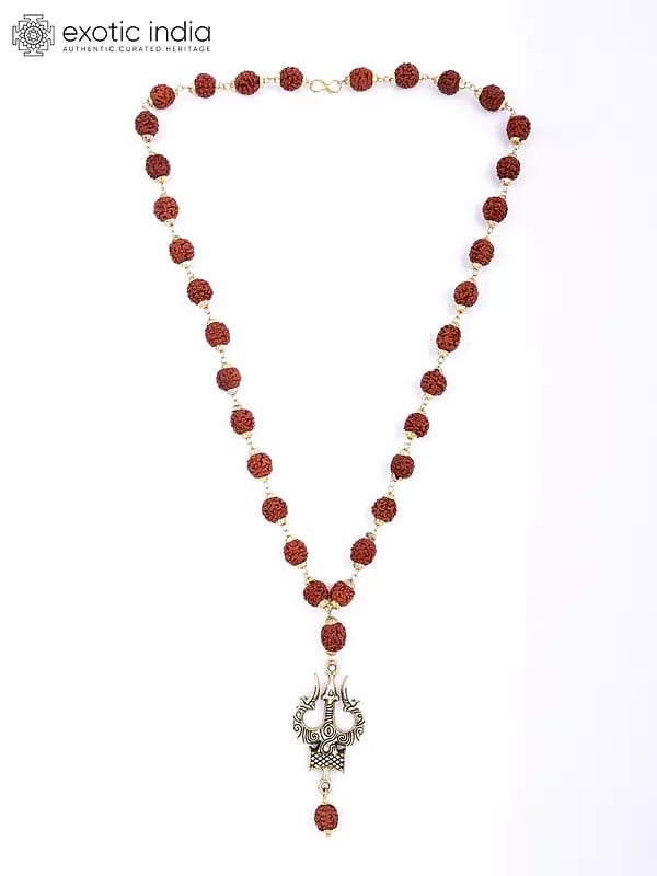 Trident Damru Genuine Rudraksha Mala | Spiritual Jewelry