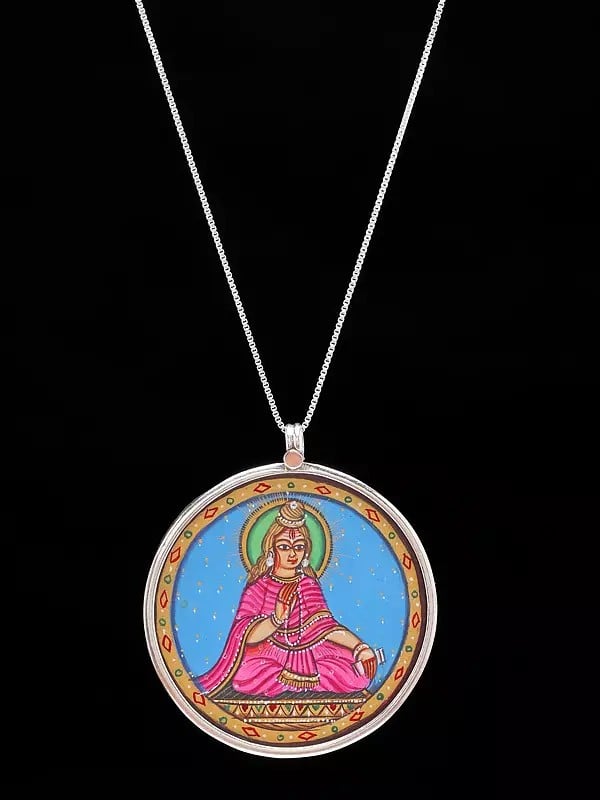 Hand Painted Goddess Parvati (Chanting the Syllable Om Namah Shivay) Pendant