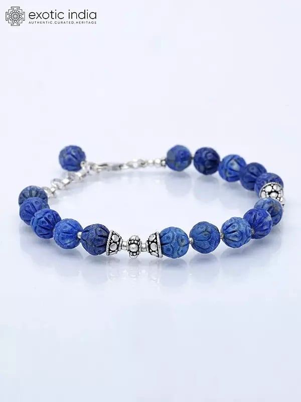 Carved Lapis lazuli Beaded Bracelet