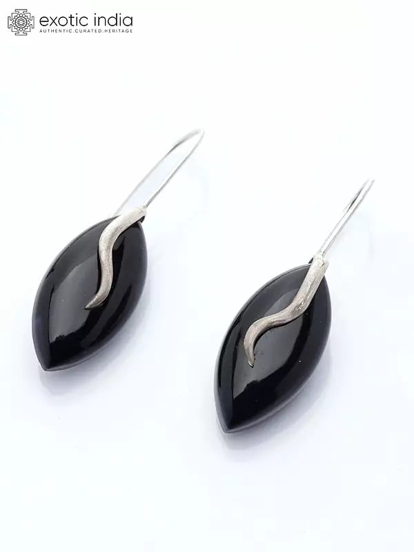 Marquise Shape Black Onyx Hook Earrings