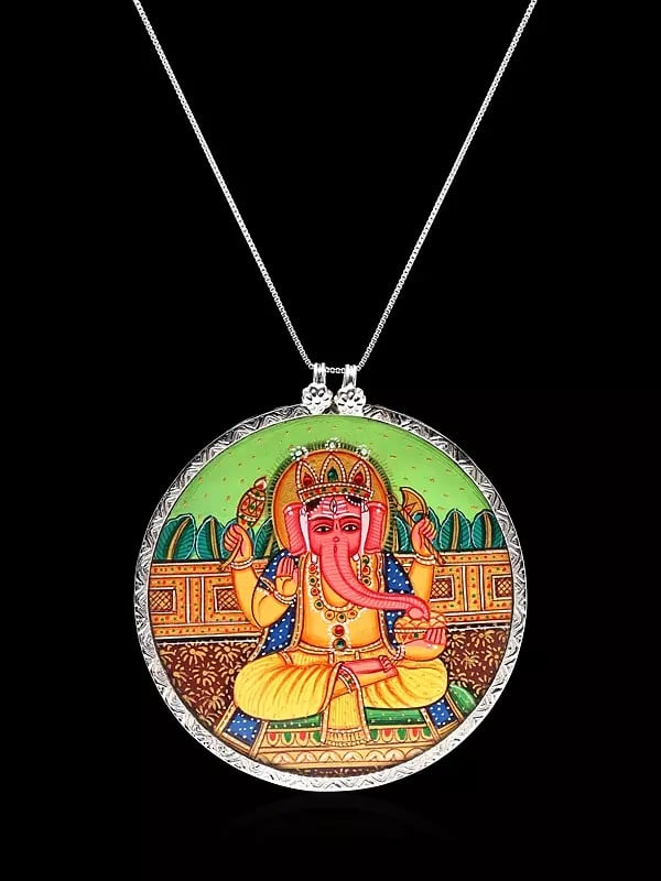 Hand Painted Chaturbhuja Lord Ganesha Pendant