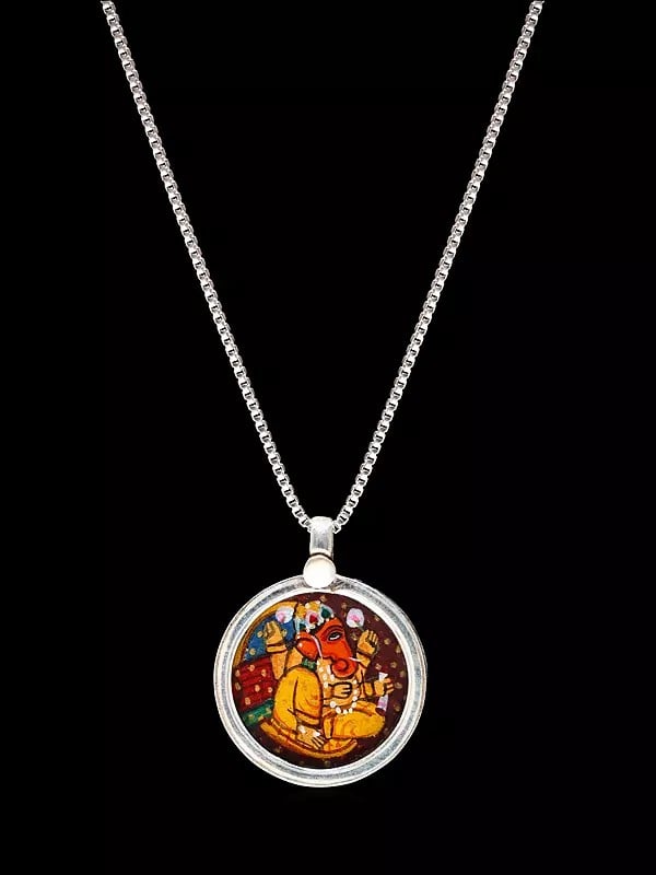 Hand Painted Lord Ganesha Sterling Silver Pendant