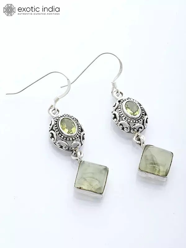 Prehnite Hook Earrings with Faceted Peridot