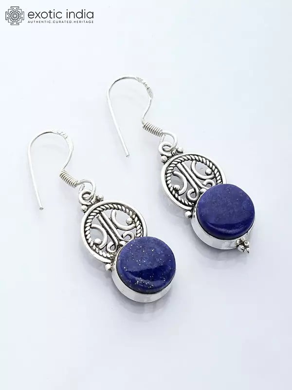 Sterling Silver Hook Earrings with Round Shape Lapis Lazuli