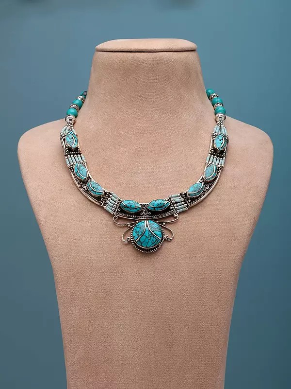 Imitation Turquoise Tibetan Style Necklace