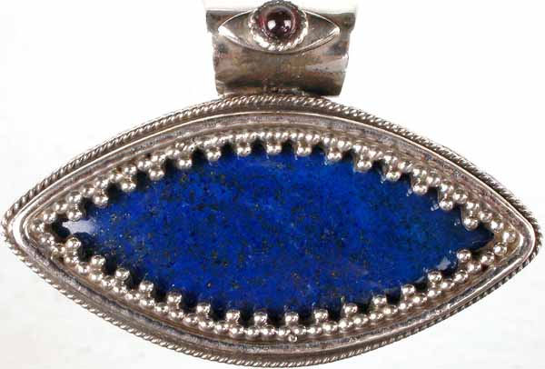 Lapis Lazuli Filigree Pendant with Garnet
