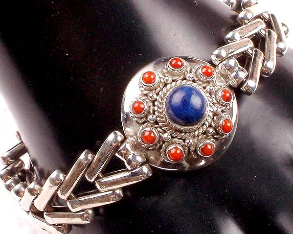 Lapis Lazuli Link Bracelet with Coral