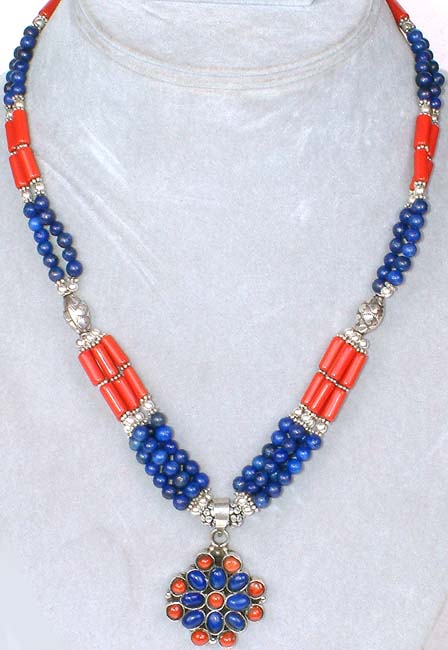 Lapis Necklace with Coral