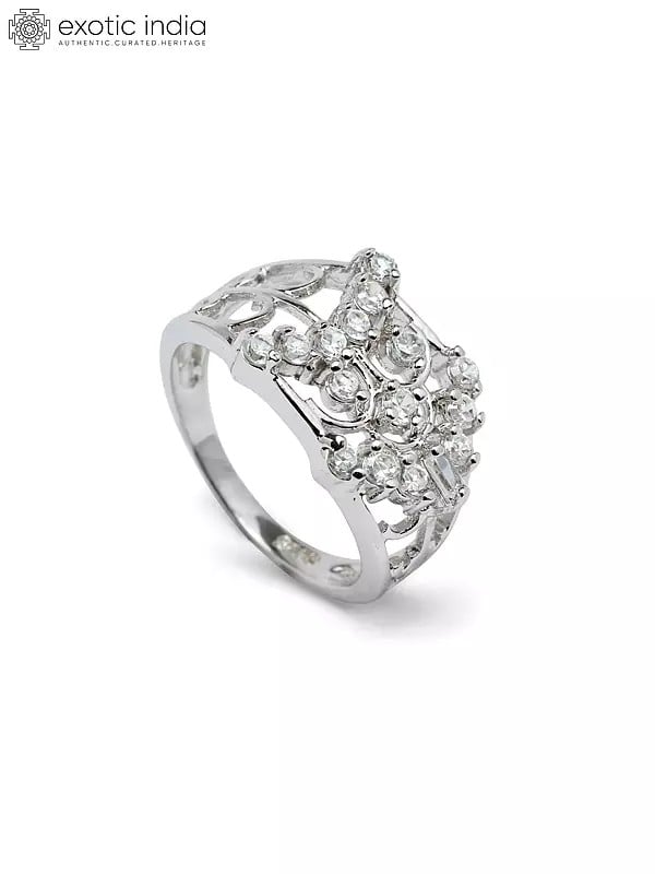 Designer Sterling Silver Ring with Round Shape Cubic Zirconia