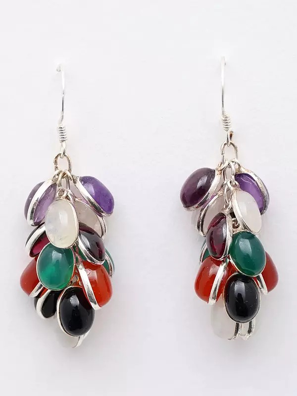 Stylish Sterling Silver Earring with Multiple Gemstones