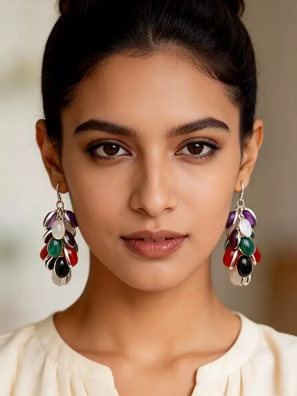 Stylish Sterling Silver Earring with Multiple Gemstones