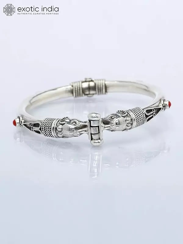 Ethnic Elephant Openable Bracelet with Coral Gemstone