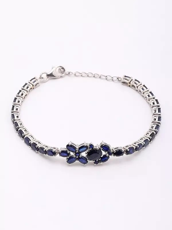 Sterling Silver Bracelet with Blue Sapphire Gemstone