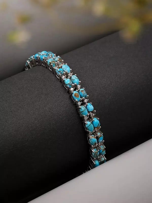 Tibetan Turquoise Sterling Silver Tennis Bracelet