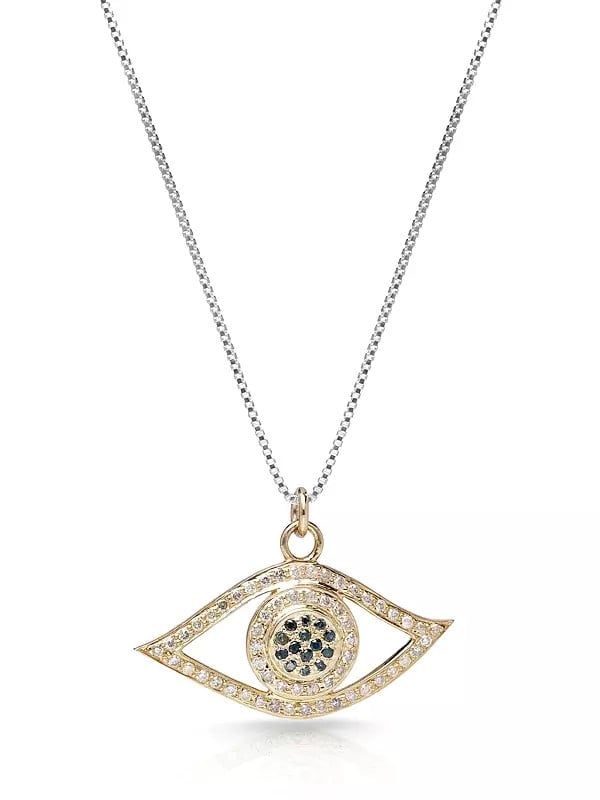 Gold Plated Sterling Silver Evil Eye Pendant with Diamond and Emerald Gemstone