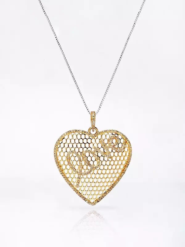 Gold Plated Sterling Silver Heart Shape Pendant with Diamond