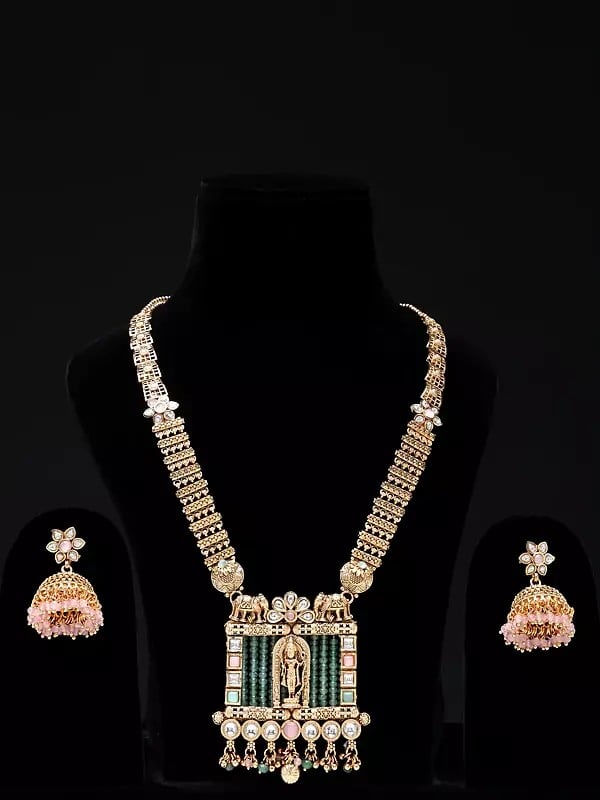 Traditional Lord Rama Long Necklace Set with Earrings