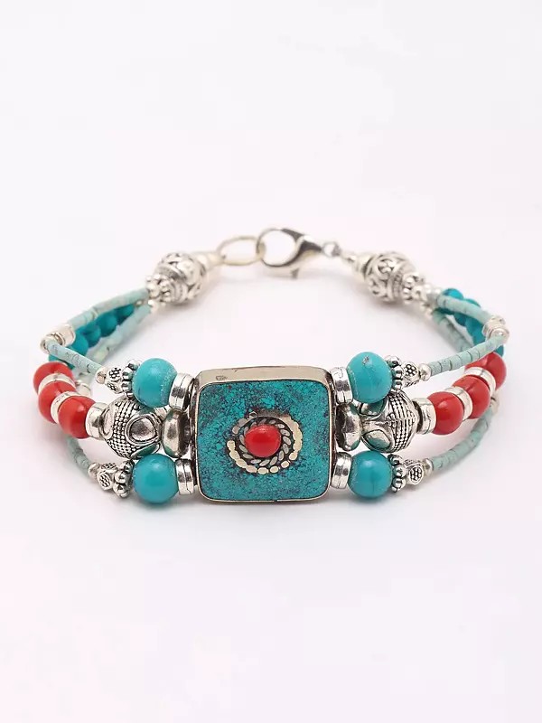 Tibetan Style Beaded Brass Bracelet