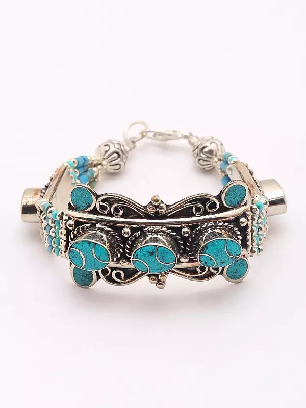 Tribal Tibetan Bracelet with Inlay Work and Beads