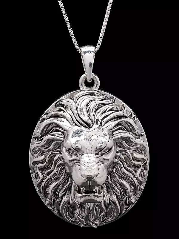 Lion Face Carved Sterling Silver Pendant