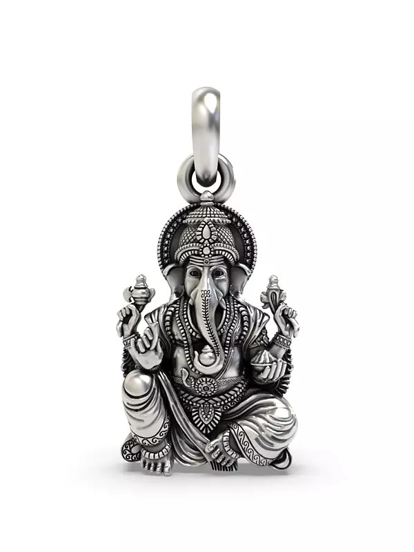 Chaturbhuja Lord Ganesha Seated on Lotus Pendant
