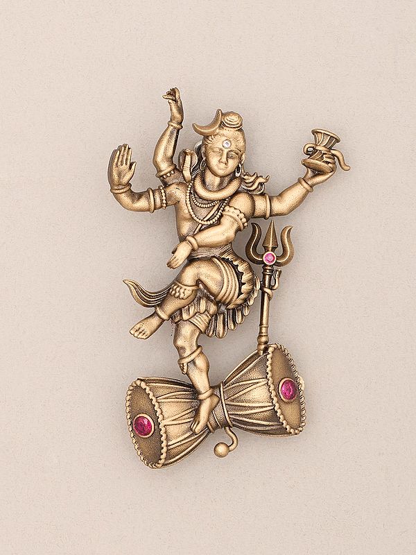 Nataraja Shiva Dancing on Damru Brass Brooch