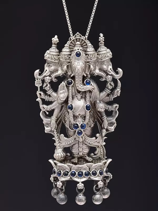 Superfine Sterling Silver Panchmukhi Standing Lord Ganesha Pendant