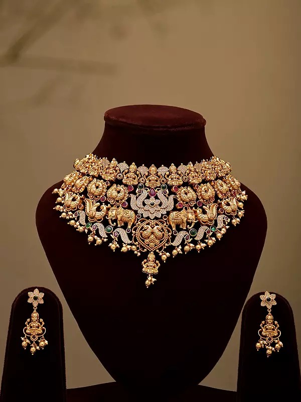 South Indian Temple Gaja Lakshmi Bridal Choker Necklace Set