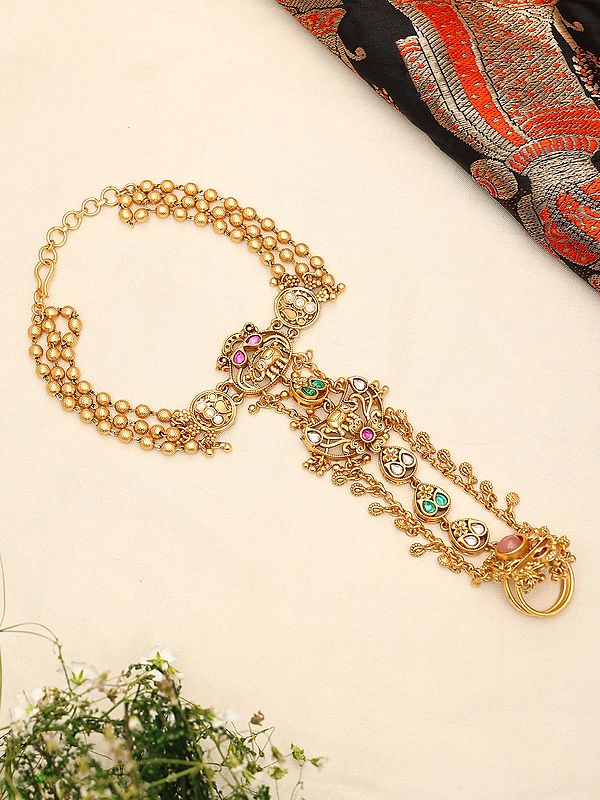 Kundan Stone Studded Elephant Design Multi-Strand Hathphool (Hand Harness)