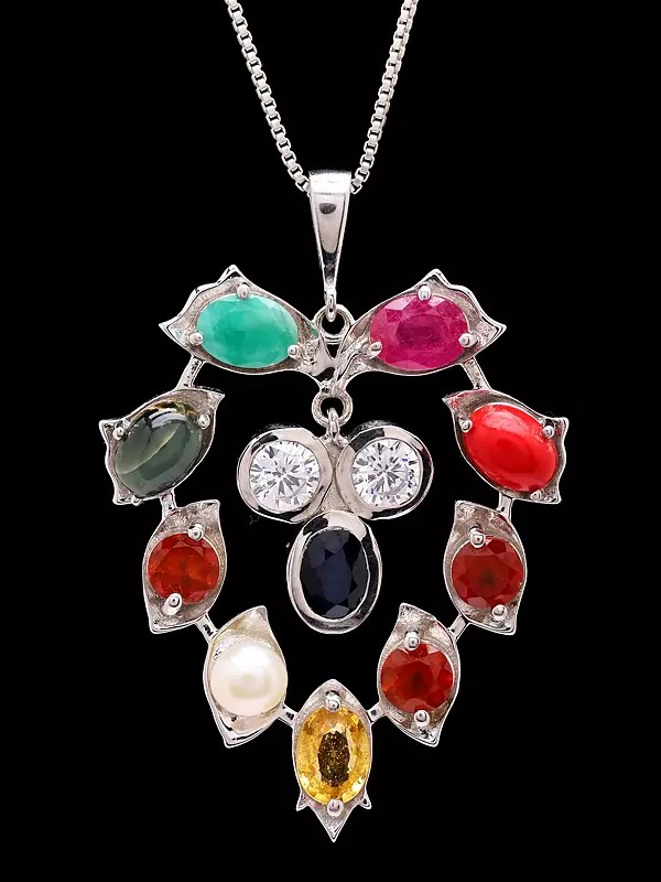 Sterling Silver Leaf Pendant with Multi-Gemstone Inlay