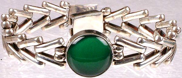 Link Bracelet of Green Onyx