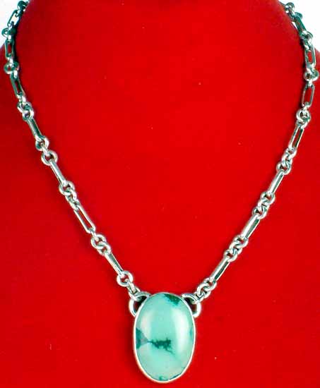 Link Necklace with Turquoise Oval
