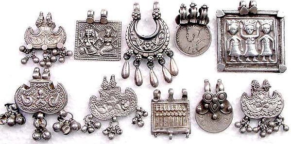 Lot of 10 Antiquated Amuletic Pendants
