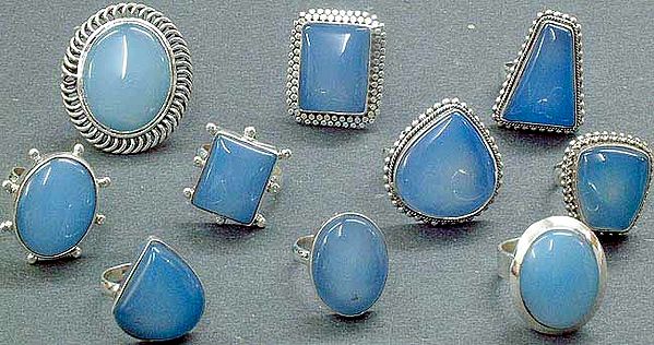 Lot of 10 Blue Chalcedony Rings