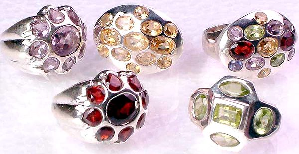 Lot of 5 Faceted Stone Rings