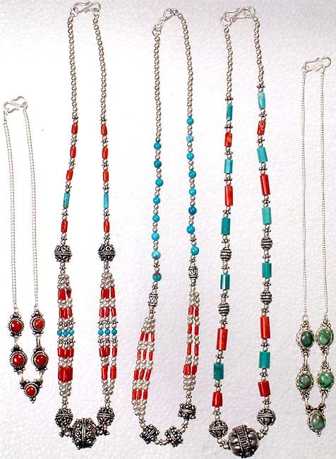 Lot of 5 Turquoise and Coral Necklaces