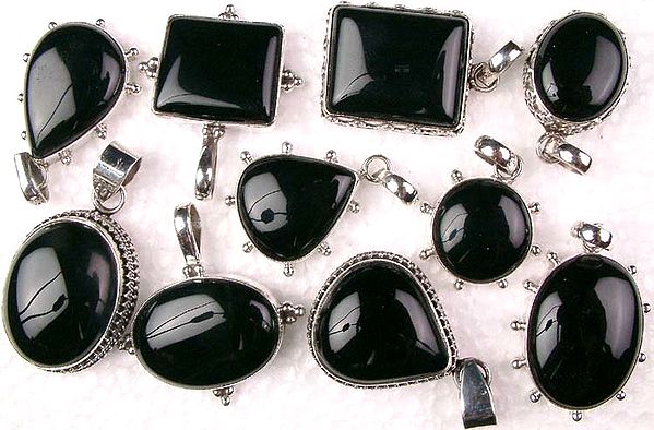 Lot of Ten Black Onyx Pendants