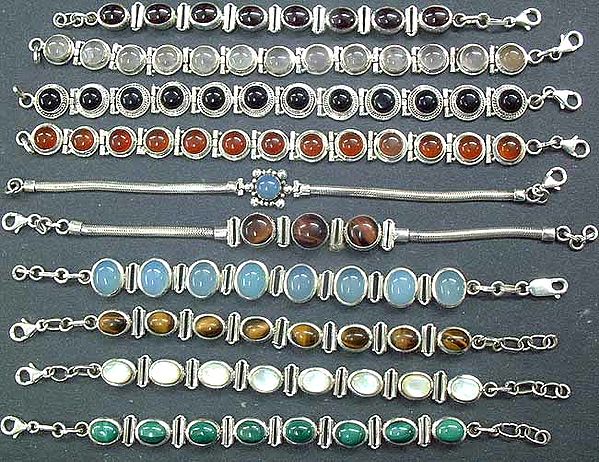 Lot of Ten Cabochon Bracelets