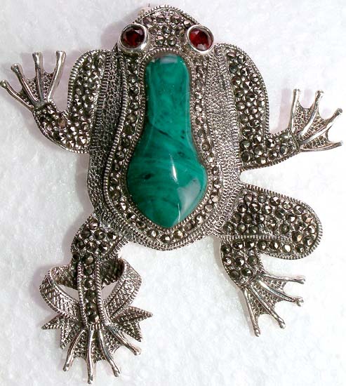 Malachite Frog Brooch