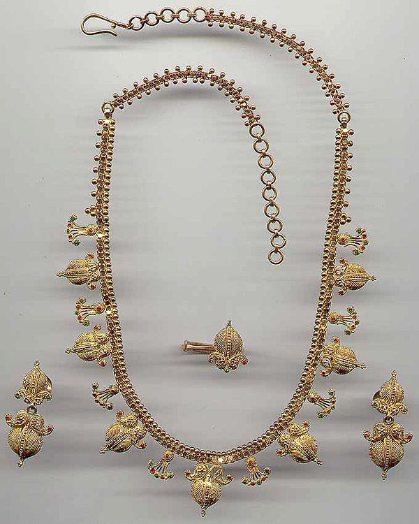 Meenakari Gold Necklace With Ear Rings and Ring