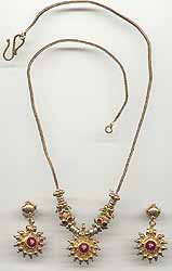 Meenakari Gold Necklace With Ear Rings