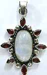 Moonstone Flower Pendant with Garnet