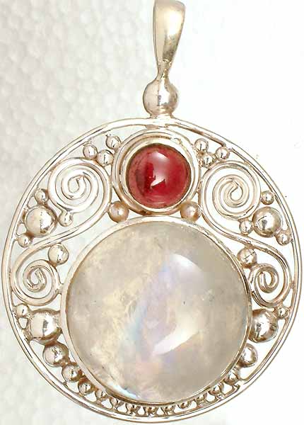 Moonstone Pendant with Garnet