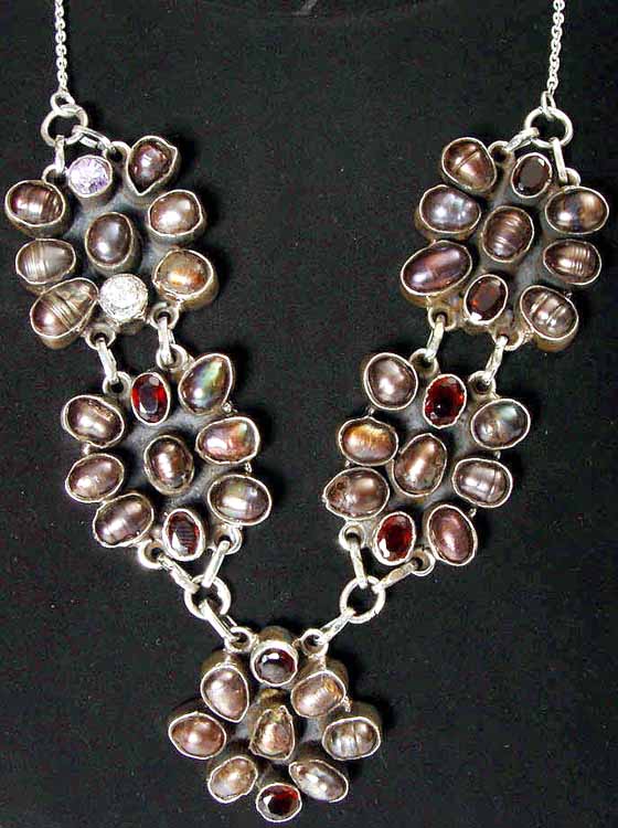 Mother of Pearl Necklace with Garnet and Cubic Zirconia