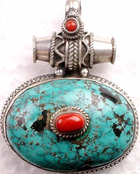 Nepalese Pendant of Turquoise and Coral