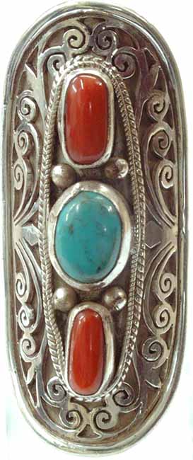 Nepalese Ring of Turquoise and Coral