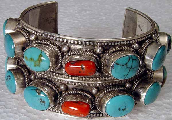 Nepalese Turquoise Bracelet with Coral