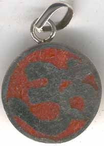 Om Pendant with Inlay of Coral