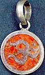 Om Pendant with Inlay of Coral