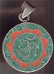 Om Pendant with Inlay of Malachite and Coral